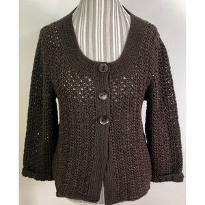 Talbots Open Weave Chocolate Cardigan